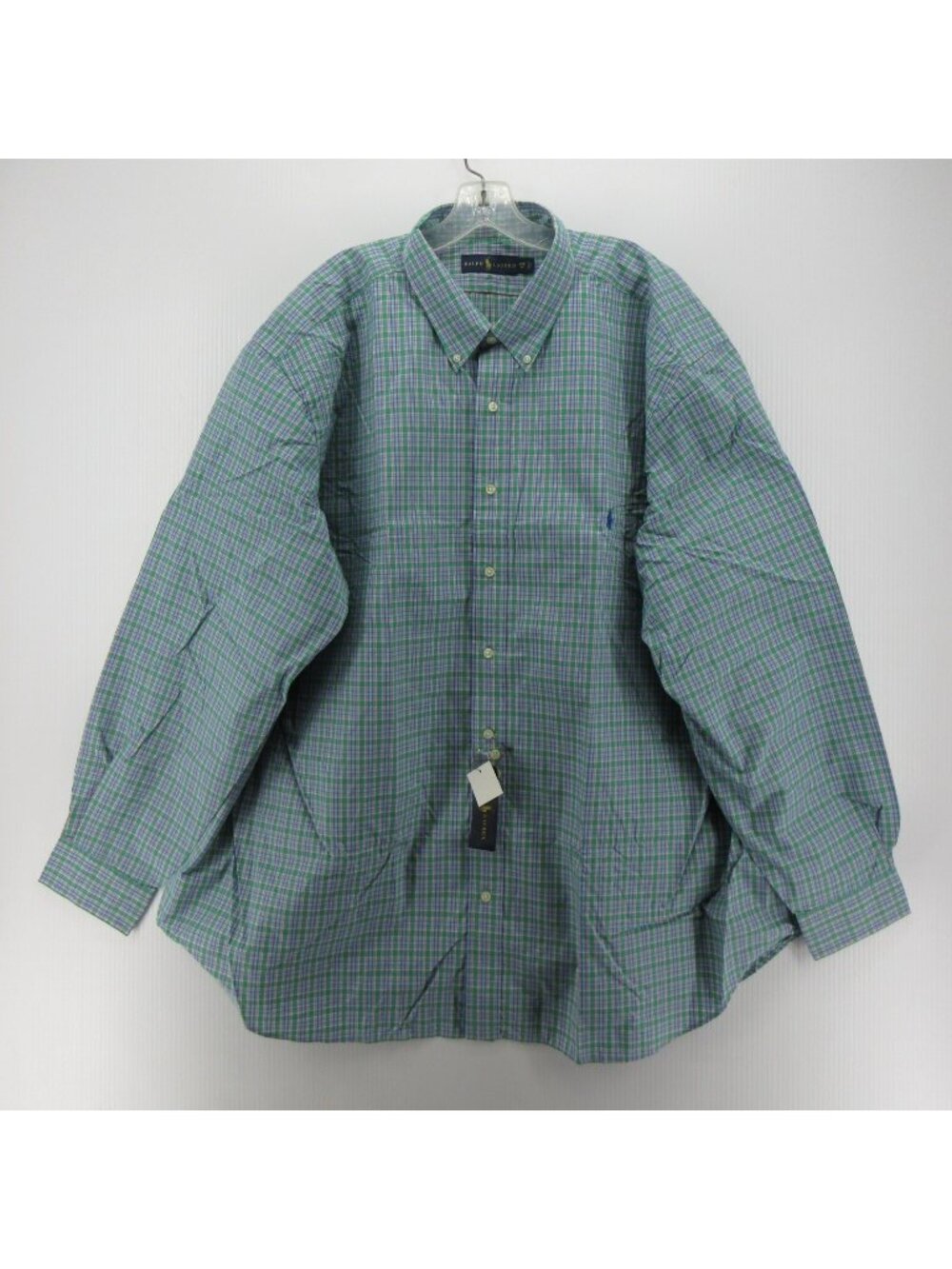 Ralph Lauren Shirt 3XB Big Green Button Down Plaid Poplin Pony Woven
